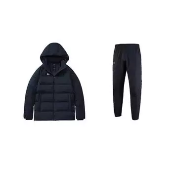 Under Armour Solid Color Hooded Long Sleeve Jacket With Logo Print And Long Pants Casual Sports Suit Unisex suit Black 21600801-001+22500706-001 XL