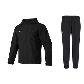 Under Armour Solid Color Logo Outdoor Training Running Long Sleeve Top Comfortable Mid Waist Long Pants Casual Sports Suit 23600401-001+21600705-001 L