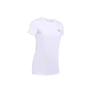 Under Armour Однотонная футболка с принтом логотипа, круглым вырезом, дышащая, для тренировок, спортивная, облегающая, удобная, с коротким рукавом, женские топы, белая 1277207-100 M
