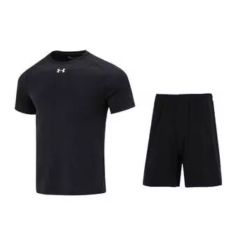 Under Armour Solid Color Outdoor Pullover Top And Elastic Shorts Casual Sports Set Men sets Black 23500505-001+24500201-001 L