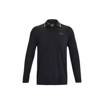 Under Armour Solid Color Polo Shirt With Letter Print Long Sleeve Men tops Black 1380786-001 XXL