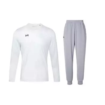 Under Armour Solid Color Round Neck Long Sleeve Top And Cuffed Mid Waist Long Pants Casual Sports Set Men sets 22600307-100+23600704-014 L