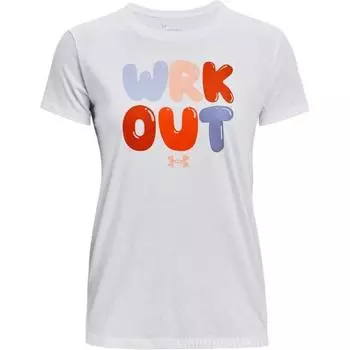 Under Armour Solid Color Round Neck Loose Fit Letter Logo Print Short Sleeve T-Shirt Women tops White 1372681-100 M