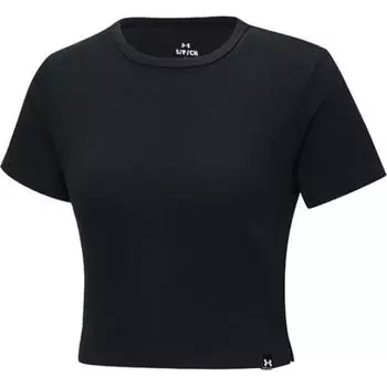 Under Armour Solid Color Round Neck Short Sleeve Crop T-Shirt Women tops Black 6000264-001 S