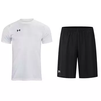 Under Armour Solid Color Simple Logo Print Outdoor Breathable Crew Neck Short Sleeve Jersey Set Unisex Sportswear 21500525-100+24500204-001 M
