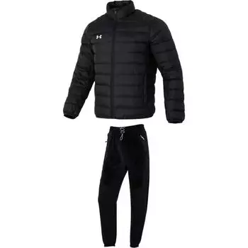 Under Armour Solid Color Stand Collar Zipper Loose Warm Top Comfortable Cuffed Long Pants Casual Sports Suit Men suit Black 23600804-001+1373977-001 S