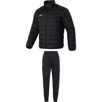 Under Armour Solid Color Stand Collar Zipper Loose Warm Top And Cuffed Long Pants Casual Sports Set Men sets Black 23600804-001+23600704-001 M