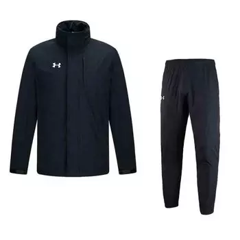 Under Armour Solid Color Stand Collar Zipper Long Sleeve Mid Waist Elastic Pants Casual Sports Suit Men suit Black 21600409-001+22500706-001 S