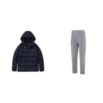 Under Armour Solid Color Warm Long Sleeve Down Jacket Lightweight Classic Design Pants Casual Sports Suit Unisex suit 21600801-001+23600703-014 XL