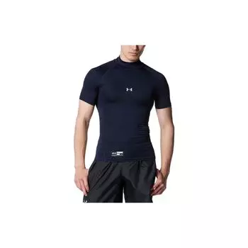 Under Armour Solid Logo High Neck Slim Fit Breathable Short Sleeve T-Shirt Men Tops Navy-Blue 1358642-410 XL