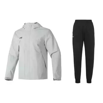 Under Armour Solid Logo Outdoor Training Running Long Sleeve Top Comfortable Mid Waist Long Pants Casual Sports Suit 23600401-009+23600704-001 4XL