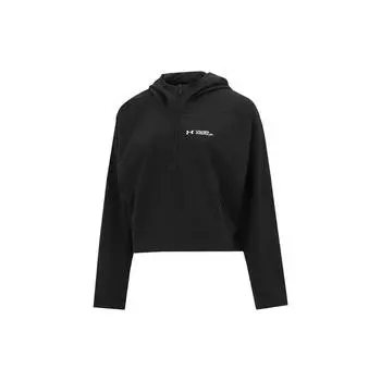 Under Armour сплошной цвет на молнии 1/4 для бега, фитнеса и тренировок, спортивная укороченная толстовка с капюшоном, женские топы, черный 1368727-001 XS