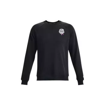 Under Armour Сплошной цвет с буквенным принтом, пуловер с круглым вырезом, мужские топы, черный 1373837-001 L