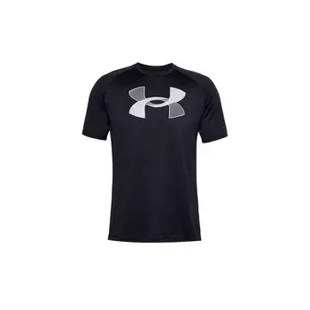 Under Armour Сплошной цвет с логотипом и круглым вырезом с заниженными плечами Свободная футболка Мужские топы Черный 1357234-001 M