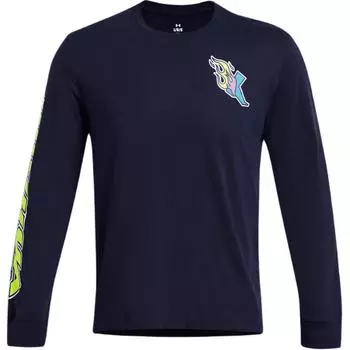 Under Armour Спортивная футболка с круглым вырезом и длинным рукавом с цветным буквенным дизайном, мужские топы, темно-синие 1384195-410 XL