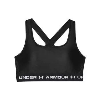 Under Armour Спортивный бюстгальтер Crossback Matte/Shine с логотипом и принтом средней интенсивности, женское нижнее белье, черный цвет 1362612-001 XS