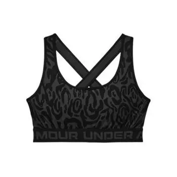 Under Armour Спортивный бюстгальтер средней интенсивности с леопардовым принтом на перекрёстке, женское нижнее белье, чёрный 1362247-003 XS