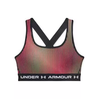 Under Armour Спортивный бюстгальтер в полоску с буквенным принтом U-образной формы, женское нижнее белье, черный цвет 1361042-002 XS