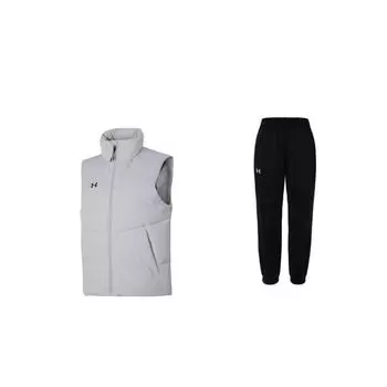 Under Armour Stand Collar Warm Sleeveless Vest Elastic Cuffed Long Pants Casual Sports Suit Unisex suit 24600705-001+23600803-009 M