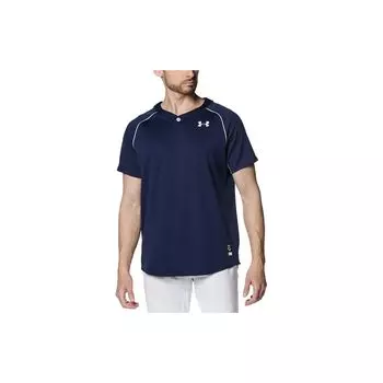 Under Armour Striped Logo Print V-Neck Pullover Short Sleeve T-Shirt Men Tops Navy-Blue 1384738-410 L