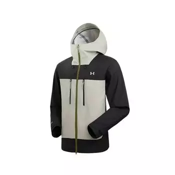 Under Armour Stylish Minimalist Hooded Waterproof Windproof Breathable Durable Rain Jacket Men Outerwear Cool-Tea-Gray Black 15112100-0100 S