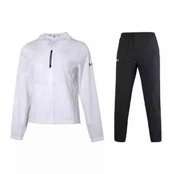 Under Armour Свободная дышащая куртка с капюшоном, прямые тренировочные спортивные брюки, повседневный комплект, женские комплекты 22500410-100+22500710-001 M