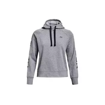 Under Armour Свободная флисовая толстовка с капюшоном с логотипом и цветными блоками, женская толстовка с капюшоном, серая 1365861-035 XS