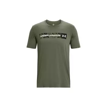 Under Armour Свободный крой, круглый вырез, однотонная камуфляжная футболка с коротким рукавом и буквами, мужские топы, зеленый цвет 1376830-390 XXL