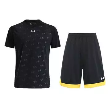 Under Armour Свободный крой с коротким рукавом и принтом, трикотажные шорты, повседневный спортивный комплект, мужские комплекты, черный цвет 21500531-001+21500202-001 S