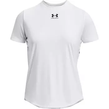 Under Armour Свободный крой с круглым вырезом, однотонная футболка с коротким рукавом, женские топы, белый цвет 1379446-100 S