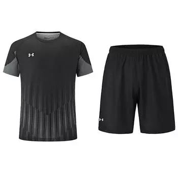 Under Armour Свободный полосатый свитер с коротким рукавом, однотонные шорты, повседневный спортивный комплект, комплекты унисекс, черный 24500507-001+23500203-001 2XL