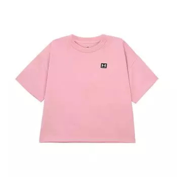 Under Armour Свободный тренировочный топ с круглым вырезом и коротким рукавом, с принтом логотипа сзади, женские топы, розовый цвет 1379948-697 L