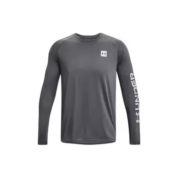 Under Armour Tech Logo Printed American Vintage Training Crew Neck Long Sleeve T-Shirt Men Tops Gray 1379782-012 S