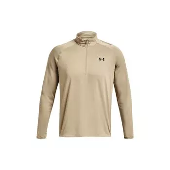 Under Armour Tech™ Zip Logo Print Solid Color Stand Collar Pullover Long Sleeve T-Shirt Men T-Shirts Khaki 1328495-299 XXL