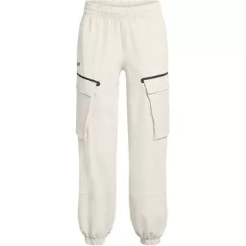 Under Armour Тканые удобные зауженные однотонные трикотажные спортивные брюки женские, белые 1386481-110 M