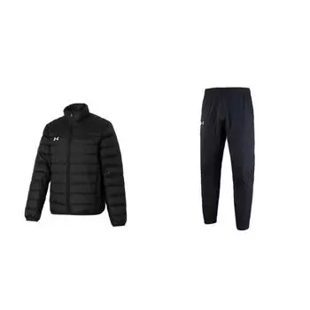 Under Armour Training Fashion Versatile Long Sleeve Down Jacket Mid Waist Long Pants Casual Sports Suit Unisex suit Black 22500706-001+23600804-001 M