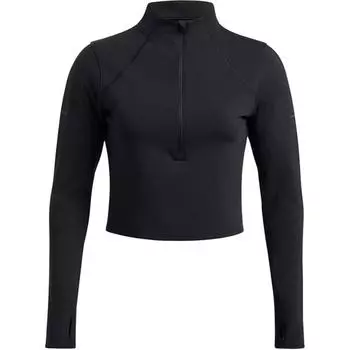 Under Armour Training Fitness Running Mock Neck Solid Pullover Slim Fit Long Sleeve Crop T Shirt Women Tops Black 1386338-001 S