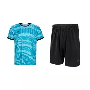 Under Armour Training Running Fitness Crew Neck Short Sleeve T-Shirt And Shorts Casual Sports Set Unisex sets Sky-Blue Black 25500516-438+25500218-001 4XL