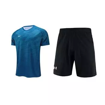 Under Armour Training Running Short Sleeve Solid Color Versatile Shorts Fitness Set Unisex Set 25500519-452+22500214-001 M