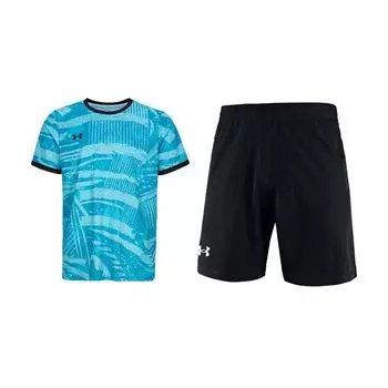 Under Armour Тренировочная Беговая Влагоотводящая Футболка с Круглым Вырезом и Коротким Рукавом Свободного Кроя Шорты Комплект из 2 предметов для фитнеса Унисекс комплекты 25500516-438+22500214-001 S