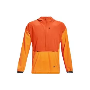 Under Armour Тренировочная спортивная толстовка с капюшоном Terrain Anorak с цветным блоком и логотипом, с длинным рукавом и застежкой-молнией на половину длины, мужская куртка, оранжевая 1370507-825 XL