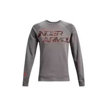 Under Armour Тренировочная толстовка Rival Script Camouflage Logo Print из флиса с круглым вырезом, мужская толстовка серого цвета 1366306-066 XXL
