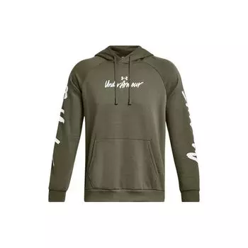 Under Armour Тренировочная толстовка с капюшоном Rival Letter Print Fleece, мужская толстовка с капюшоном, зеленая 1379760-390 XL