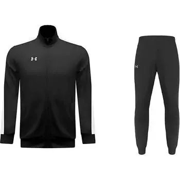 Under Armour Трикотажная спортивная куртка с цветным логотипом и трикотажные спортивные брюки с манжетами, повседневный спортивный комплект для мужчин, черный 21500440-001+21500740-001 XXL