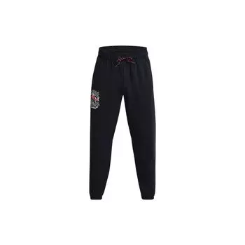 Under Armour Трикотажные джоггеры мужские с принтом розовых букв и манжетами, черные 1379691-001 XL