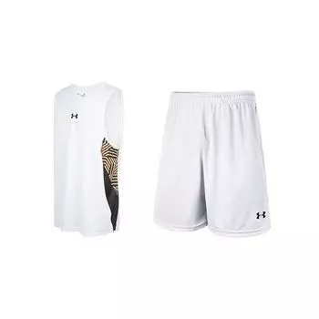Under Armour Трикотажный топ и шорты с принтом логотипа для баскетбола, мужские комплекты, белый цвет 23500101-100+21500201-100 2XL