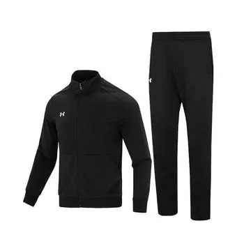 Under Armour Трикотажный жакет с логотипом и брюки с манжетами, повседневный спортивный комплект для мужчин, черный цвет 23600304-001+23600703-001 M