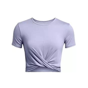 Under Armour UA Motion Crossover Solid Logo Knot Design Round Neck Short Sleeve T Shirt Women Tops Light-Blue Purple 1383647-539 M