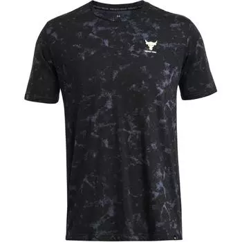 Under Armour UA Project Rock Tie-Dye Print Crew Neck Training T Shirt Men Tops Black 1383194-001 XL