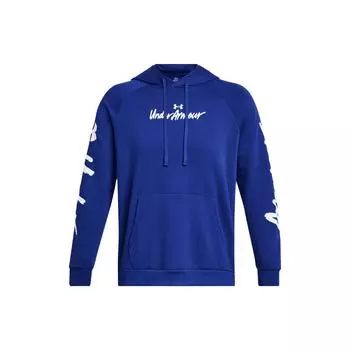 Under Armour UA Rival Letter Print Hooded Fleece Pullover Sweatshirt Men sweatshirt Blue 1379760-400 XL